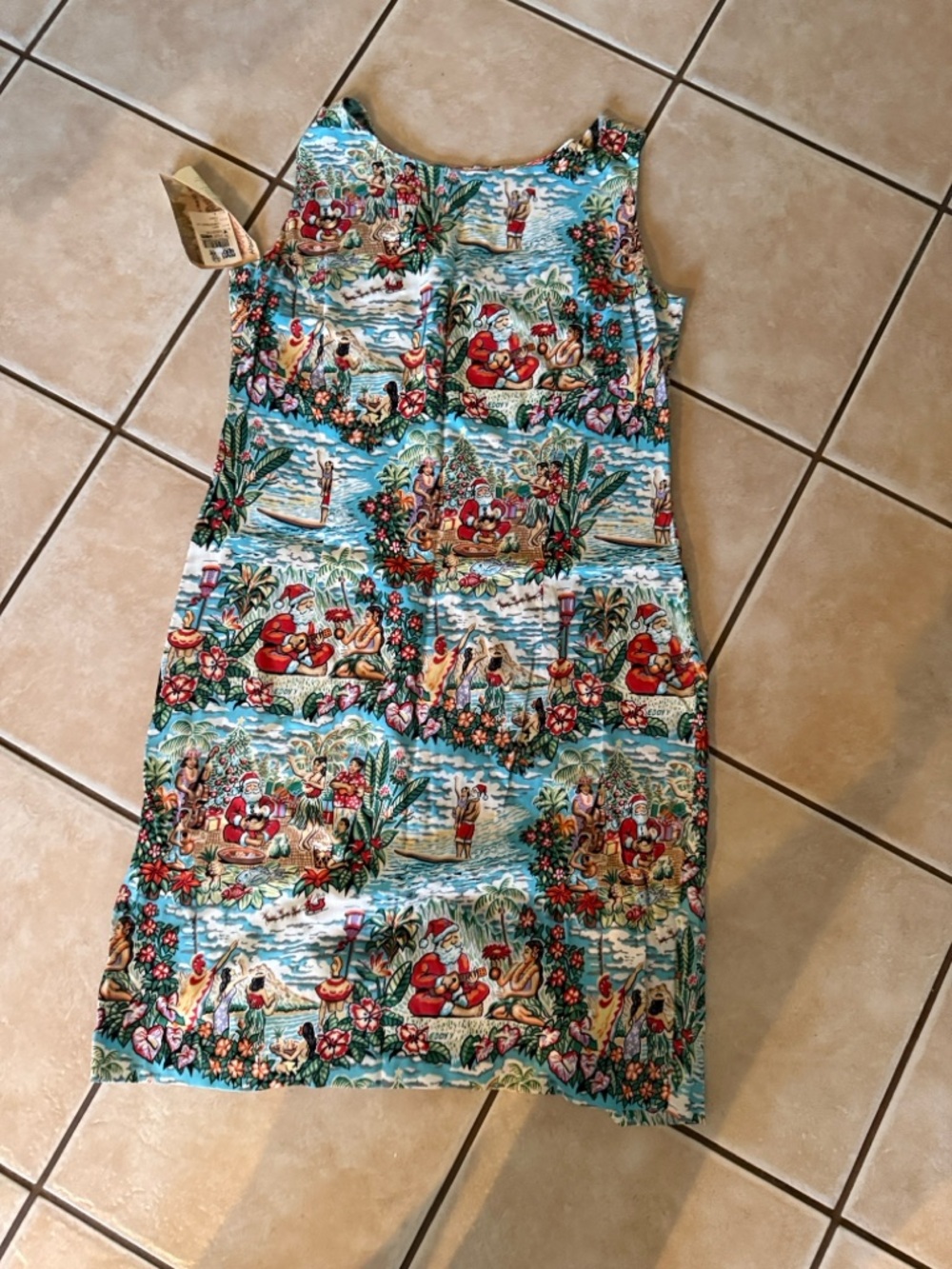 Vintage Sabta  Tropical Print Sleeveless Shift Dress in Aqua Multi